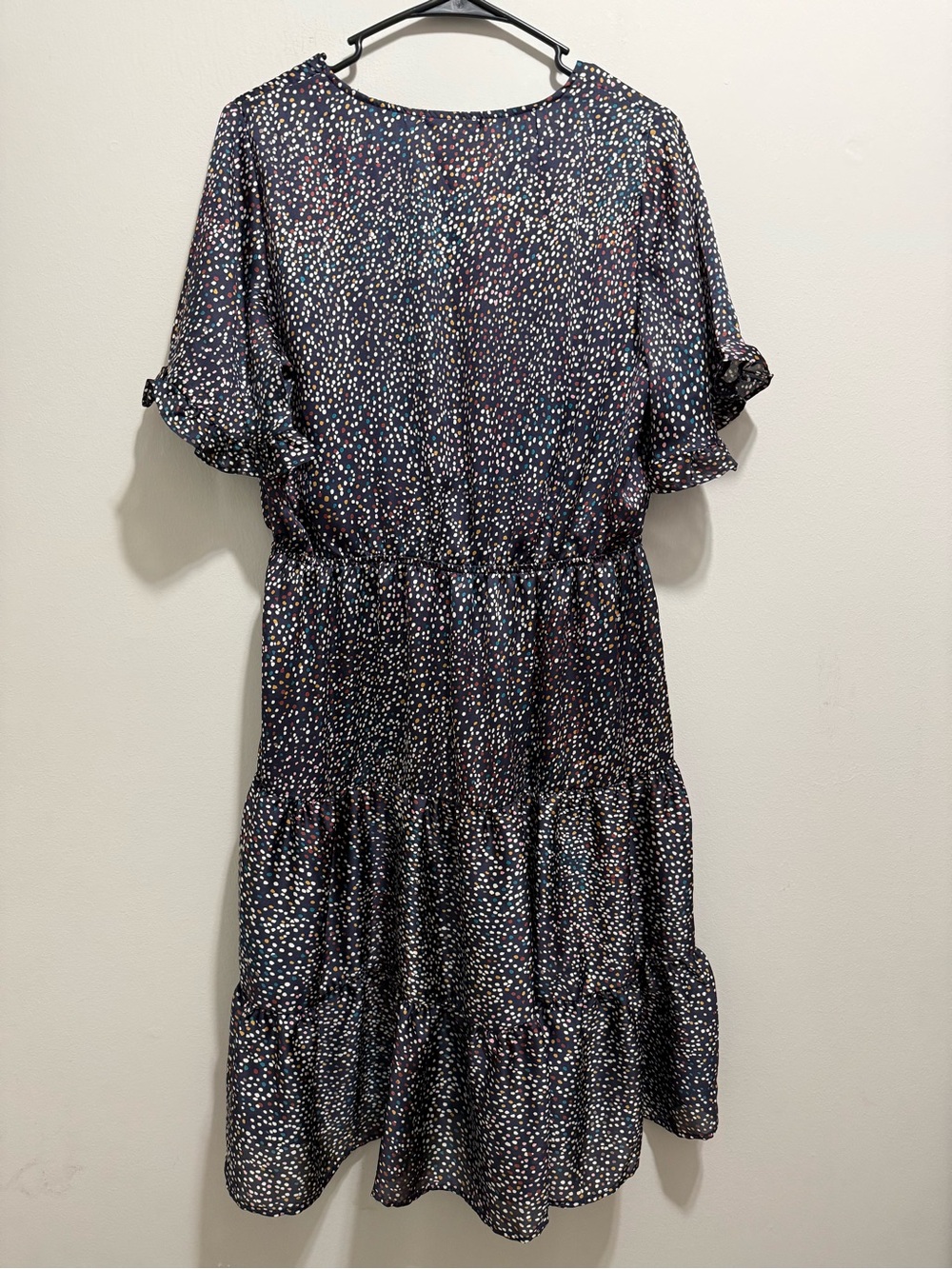 Navy Multi-Dot V-Neck Tiered Midi Dress - Picture 6 of 6
